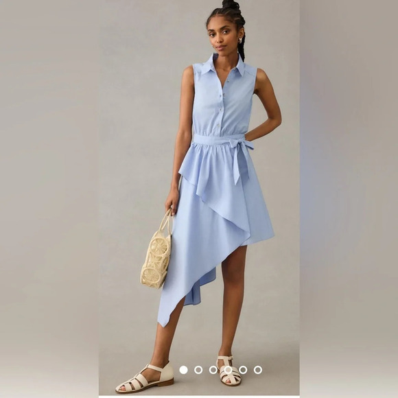 Anthropologie Maeve Asymmetrical Sleeveless Shirt Dress Preppy Boho NWT 2 - Picture 11 of 12